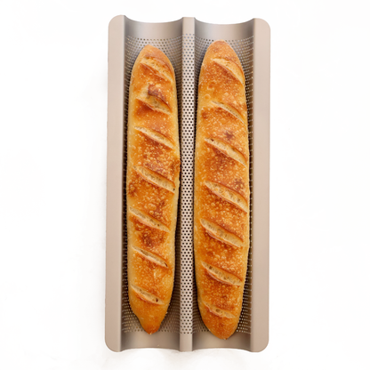 Non-stick baguette tray for baking baguettes