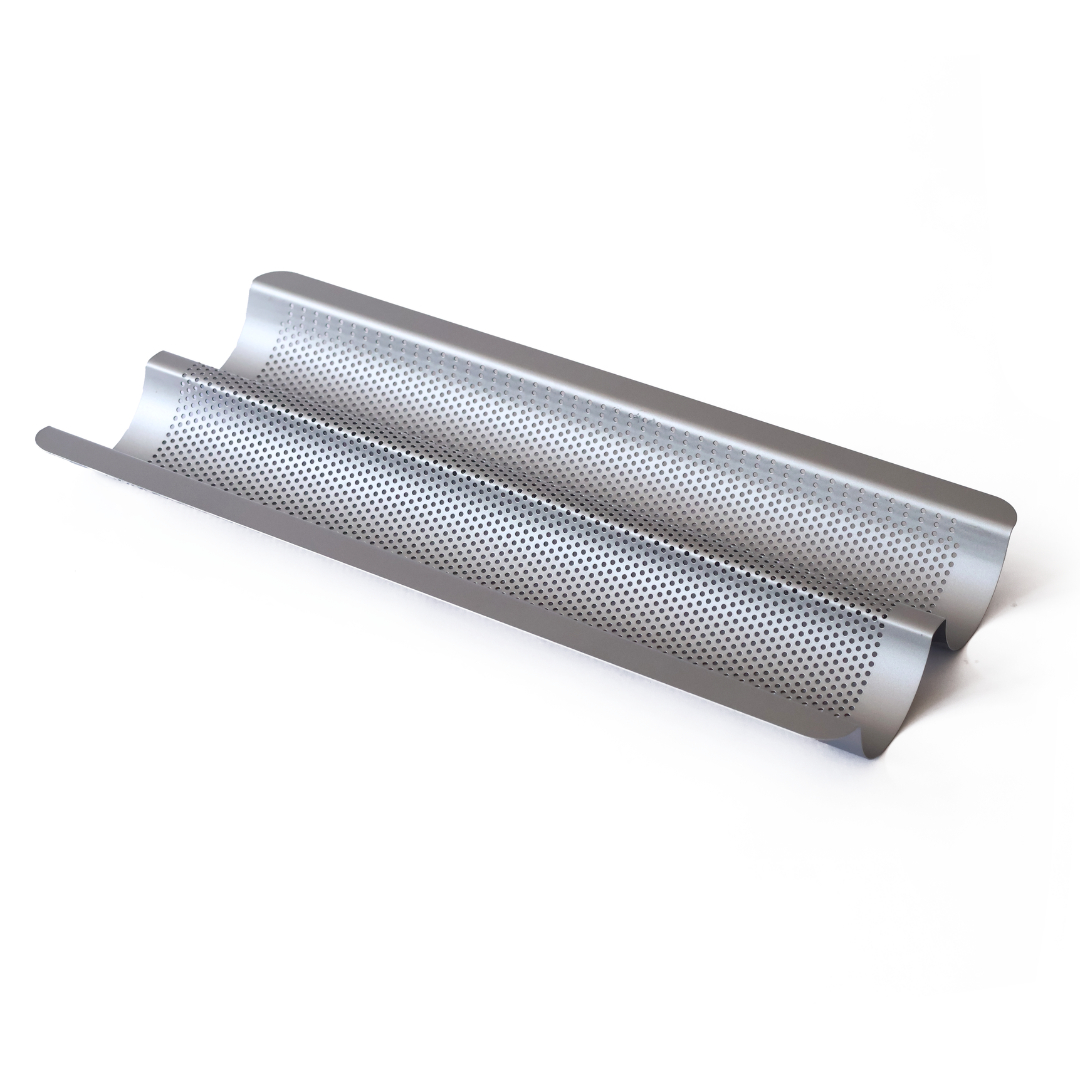Non-stick perforated baguette tray for sourdough